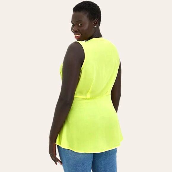TORRID Plus Size Sheer Neon Lime Sleeveless Georgette Peplum blouse 2X - Picture 7 of 14